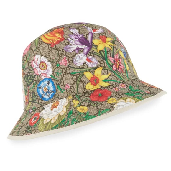 New GUCCI GG canvas Supreme Monogram Flora Bucket Hat size L - Picture 2 of 11